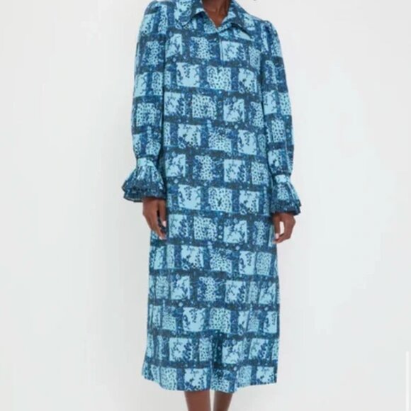 TUCKERNUCK Trellis Vine Livia Blue and White A-line Midi Dress Size Small - Picture 2 of 10